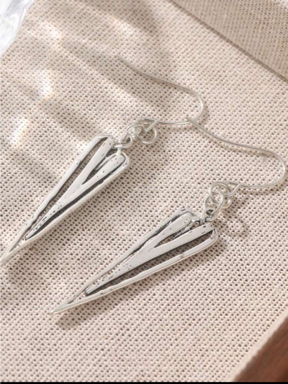 Silver Heart Drop Dangle Earrings - Silver - Picture 2 of 8
